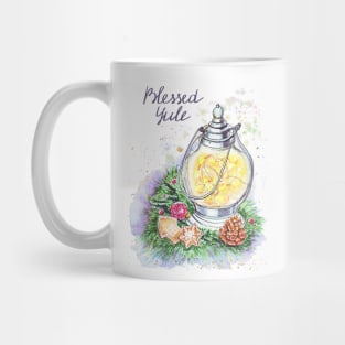 Blessed Yule: Watercolor winter solstice greeting Mug